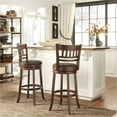 thumbnail image 6 of Weston Home Vertical Design Swivel Dark Cherry Finish Wood Bar Height Stool, Dark Gray Linen, 6 of 6