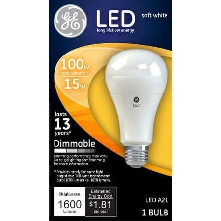 GE Dimmable LED Light Bulb, 15W (100W Equivalent), Soft White, 1-count