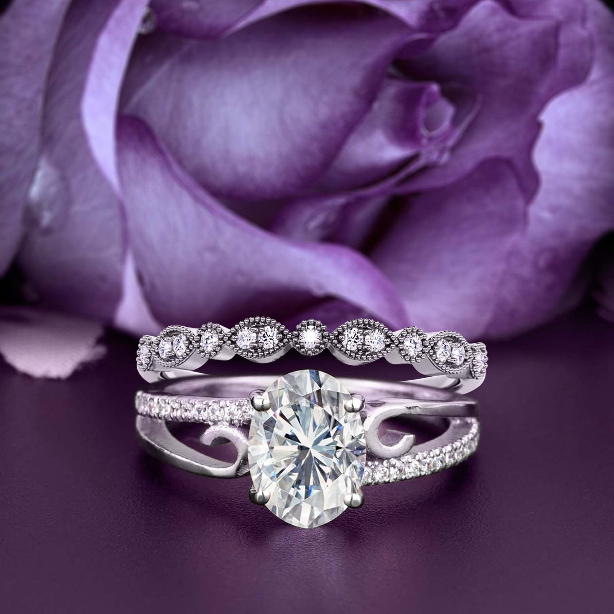 Bague De Fiançailles En Or Blanc 14k Avec Moissanite 2.50 Ct Ronde - Taille Personnalisable