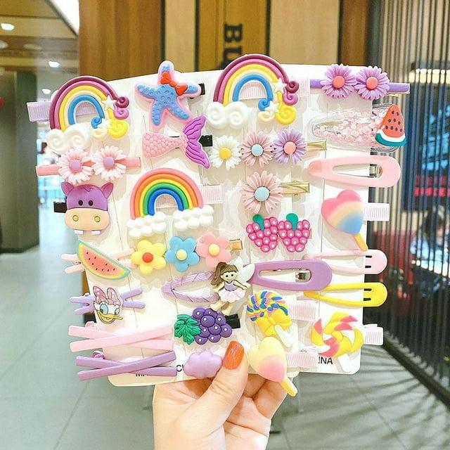 28 Pcs Pinces à Cheveux pour Bébés Filles, Accessoires pour Cheveux Colorés et Mignons / Multicolore