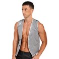 thumbnail image 4 of inhzoy Mens V-Neck Vest with Shiny Sequins Slim Fit Tuxedo Waistcoat Silver 4XL, 4 of 9