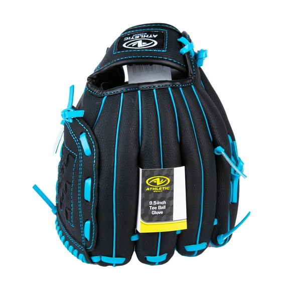 Athletic Works 9.5" Teeball Glove – Youth Beginner Baseball Mitt – Black/Blue, Soft Pliable Fit