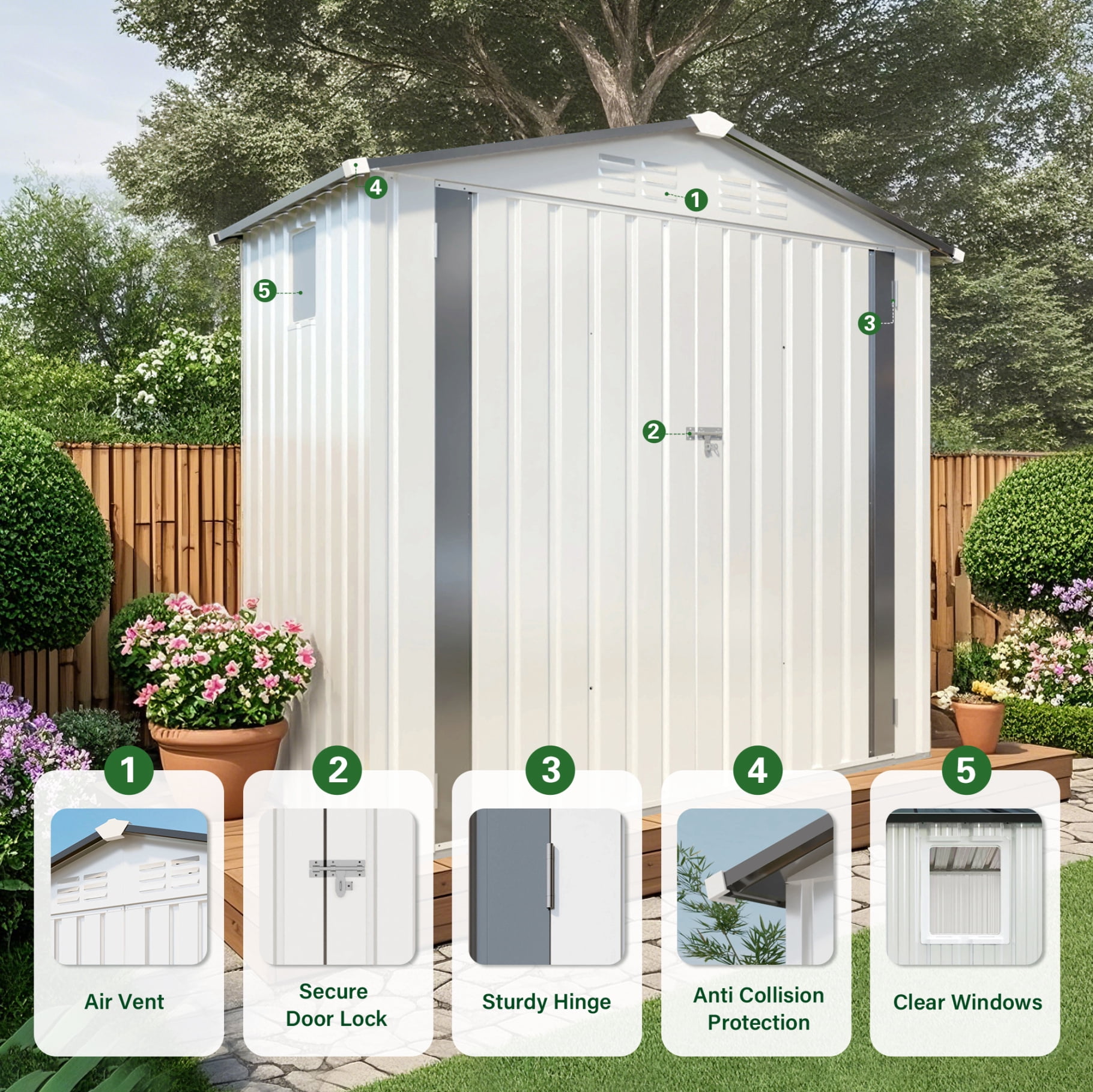 6X4 FT Metal Outdoor Storage Shed, Tool Shed with Pitched Roof Watertight with Positive Window and Lockable Door Compact for Garden, Backyard, Patio (White+Gray)