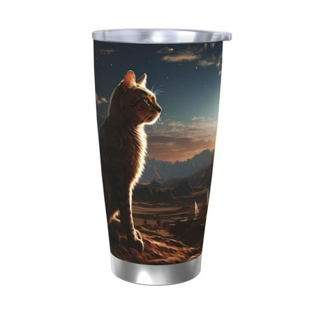 

Vsdgher Pyramid Desert Cat 20 Oz Stainless Steel Vacuum Insulated Travel Mug Coffee Cup for Home Office Outdoor Works Great for Ice Drinks and Hot Beverage -Without Straw