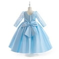 thumbnail image 4 of Gubotare Party Dress for Girls Long Sleeve Dress with Slit Square Neck Flower Girl Dresses for Wedding Long Formal Party Dress (Sky Blue,Size 8-9 Years), 4 of 9