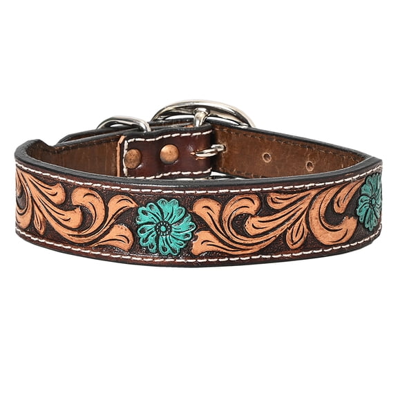 BAR H EQUINE Ella Young Turquoise Flower Hand Painted Western Leather Dog Collar