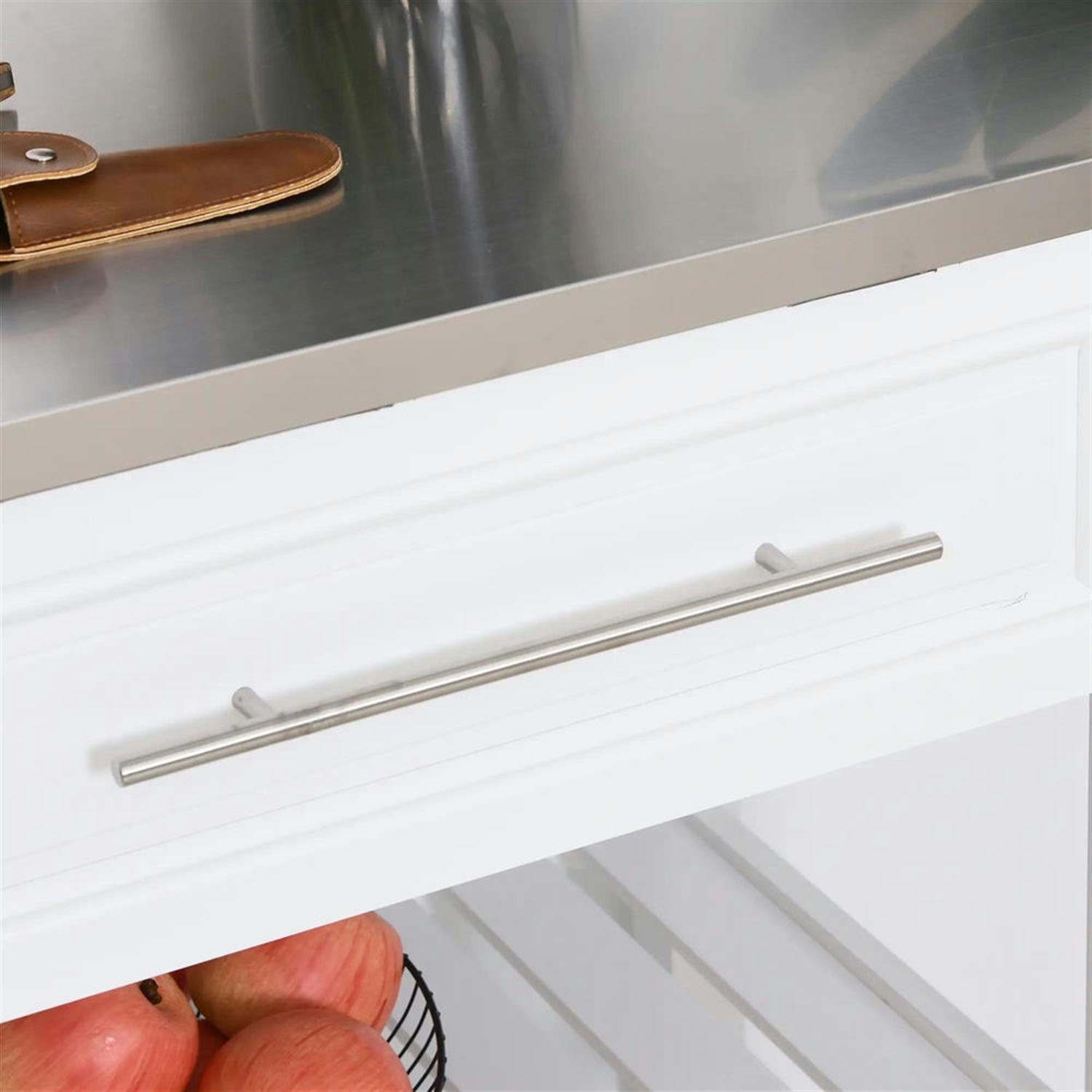 Demi Bonn Kitchen Island Cart on Wheels with Stainless Steel Top, Rolling Dining Room Serving Utility Carts Mobile Movable with Basket Storage, White