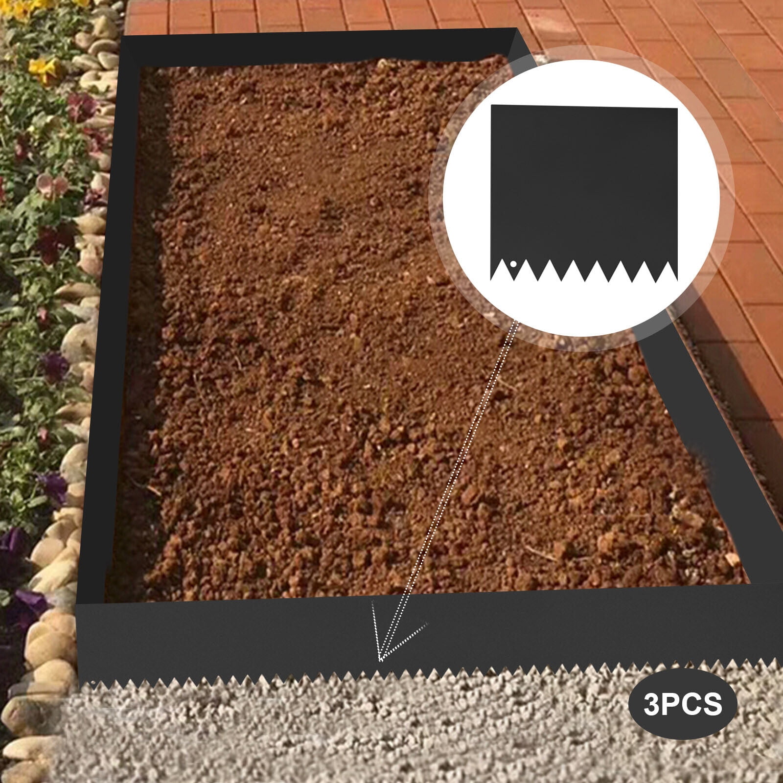3Pcs 9.7ft Metal Landscape Edging Steel Lawn Edging Black Outdoor Yard Barrier