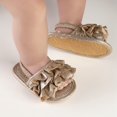 thumbnail image 4 of GYRATEDREAM Infant Baby Girls Summer Open Toe Sandals Toddler PU Leather Soft Flower Ruffle Princess Flat Shoes Golden for 0-18 Months, 4 of 8