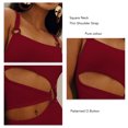 thumbnail image 4 of Traje de baño de 1 pieza para mujer, cuello cuadrado, correa fina recortada, calzoncillos de cintura alta, almohadilla de sujetador extraíble, traje de baño elástico rojo L, 4 of 5