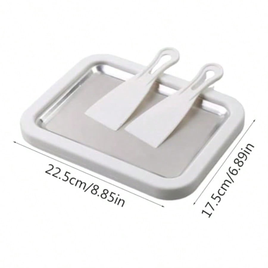 At-Home Rolled Ice Cream Maker Kit Instant Freeze Plate with 2 Scrapers Instant Gelato Pan/Roll Homemade DIY for Fun Parent-Child Activities Families White