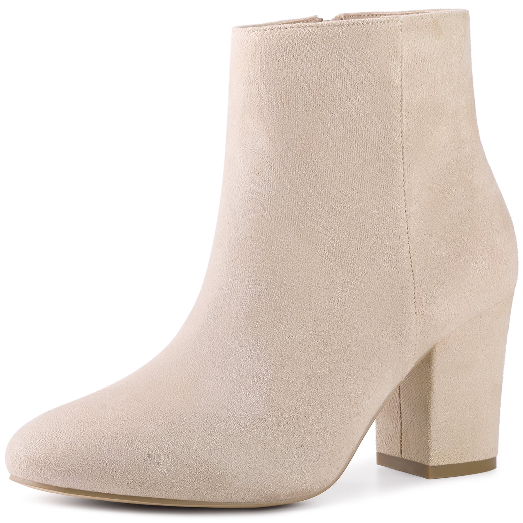 Unique Bargains Women s Round Toe Chunky High Heels Ankle Boots Beige Size 5.5 Walmart
