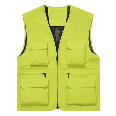Honeeladyy Mens Lightweight Quick Dry Outdoor Multi Pockets Fishing Hiking Vest Green L