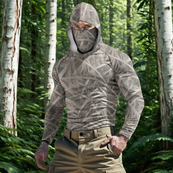 Dianli Ice Silk UV Protection Shirt Camouflage Ice Silk Long Sleeve Casual Summer Camo Hooded Rash Guard with Neck Gaiter Camouflage XL