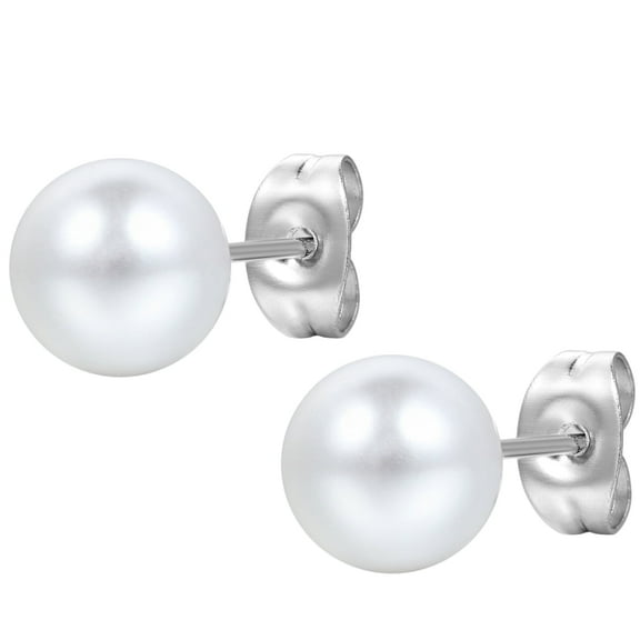 OIDEA 8mm Shiny Simulated Pearl Round Ball Stud Earrings Jewelry for Women Birthday Valentines Christmas, Stainless Steel