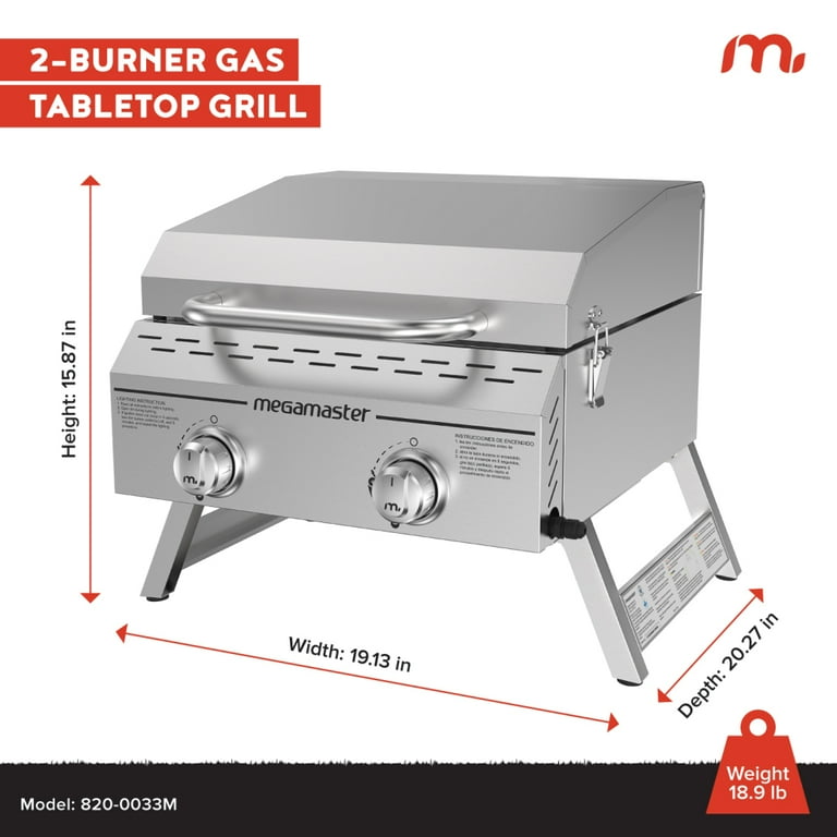 Megamaster Parrilla de Gas Propano de 2 Quemadores de Acero