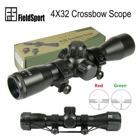 Field Sport 4X32 Crossbow Compact Multi Range Reticle Scope Red Green With Rings Lens