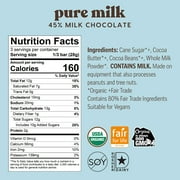 Chocolate Pure Organic Milk Chocolate Bar, 45% Cacao, 12 Pack | Fair Trade