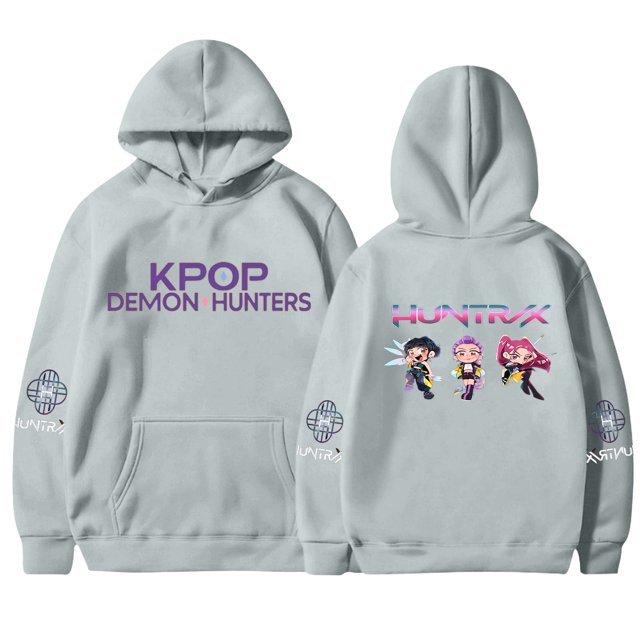 Moonsky Sudadera con capucha de moda para mujer de la cantante pop Dem/0n HUNTR/X con jersey corto, suave y cómoda, top de manga larga para uso informal en primavera, otoño e invierno. (Gris 2XL)