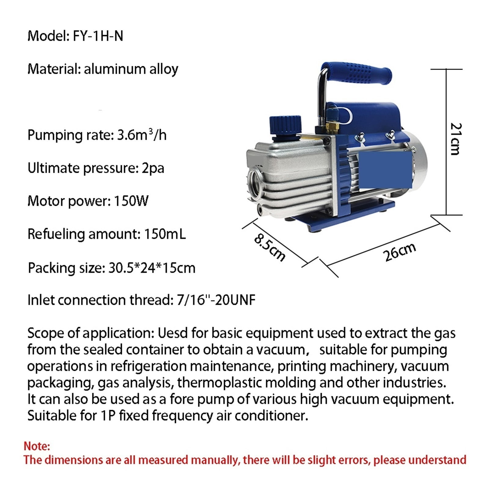 150W Refrigerant Vacuum Pump Kit for 1P Air Conditioning Pump Vacuum Machine R410A R407C R134a R12 R22 ,Dependable & Durable