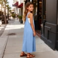thumbnail image 4 of WOYY Girls Sleeveless Pinafore Dress Casual Loose Pocket Long Overall Dress, Blue, Sizes 5-14, 4 of 6