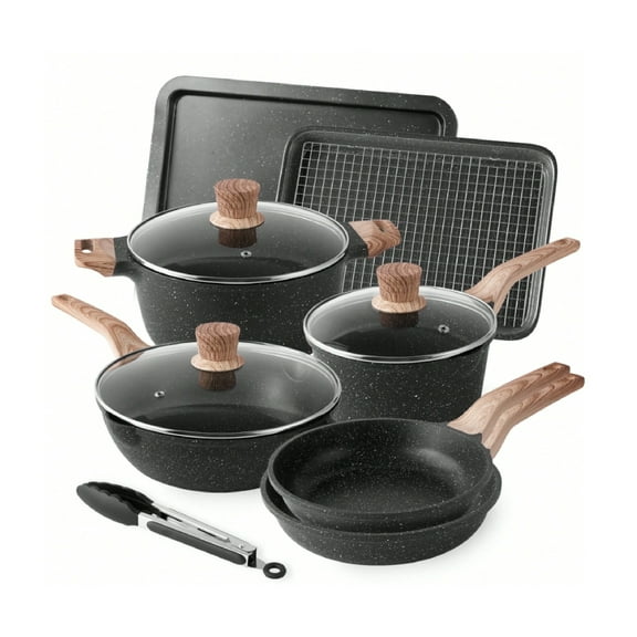 11 Pieces Nonstick Cookware Sets Induction Cookware Cooking Set With Frying Pans