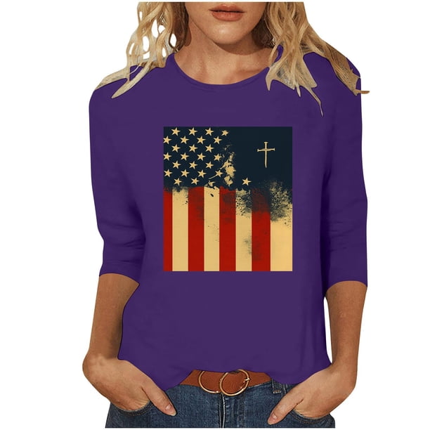 Mujeres Tres Cuartos de Manga Tops Impreso Cuello Redondo Blusa, 3/4 Manga Casual Camiseta para la Primavera