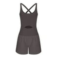 thumbnail image 3 of Wiyuqeen Women's Hollow Out Workout Rompers Spaghetti Strap Sleeveless Overalls Jumpsuits Shorts One Piece Outfits Running Exercise Gym Yoga Clothes, 3 of 5