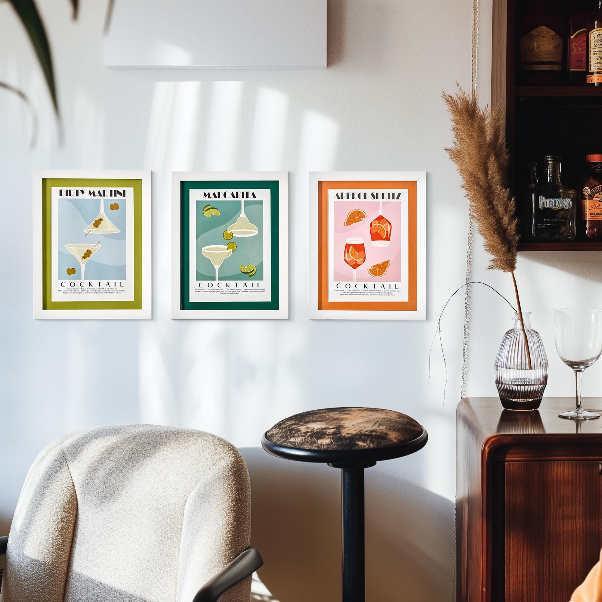 American Art Decor Cocktail Poster Framed 3-Piece 8.5" x 11" Wall Decor Set