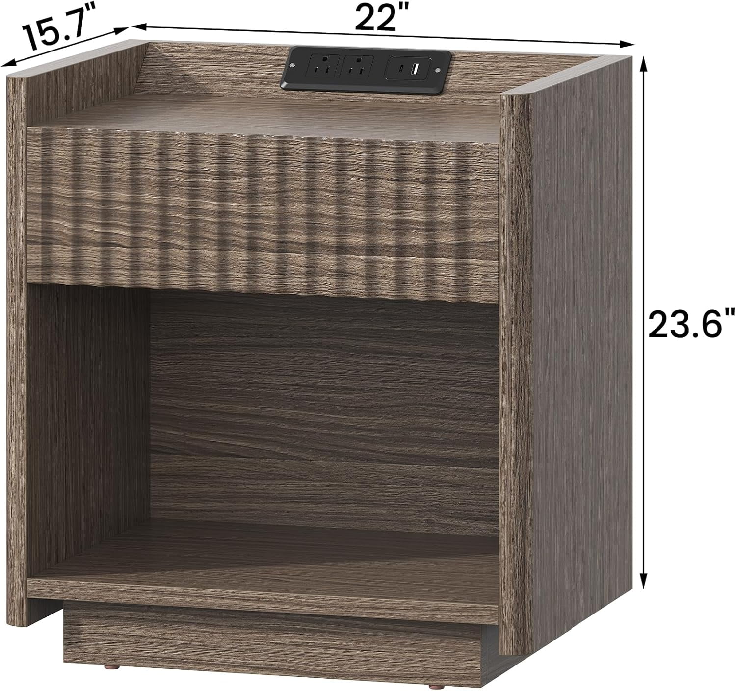 Winkalon Fluted Nightstands for Bedroom, Farmhouse Bedside Tables with Drawer & Open Shelf, Wood End Table for Living Room,Walnut