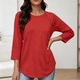 thumbnail image 5 of TGSLY Women's Crew Neck 3/4 Sleeve Tops Dressy Casual Buttons on Raglan Seams Solid Color Tunic Blouses Loose Fit Curved Hem T-Shirts XL, 5 of 7