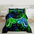 thumbnail image 2 of Manfei Chic Game Console Full Size Comforter Sets for Kid, Bling Stars Print Bedding Comforter Set, Futuristic Geometric Honeycomb Reversible Bedding Sets, Breathable Home Decor, 3pcs, 2 of 8