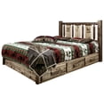 thumbnail image 3 of Homestead Collection Platform Bed w/ Storage, Queen w/ Laser Engraved Elk Design, Stain & Clear Lacquer Finish, 3 of 8