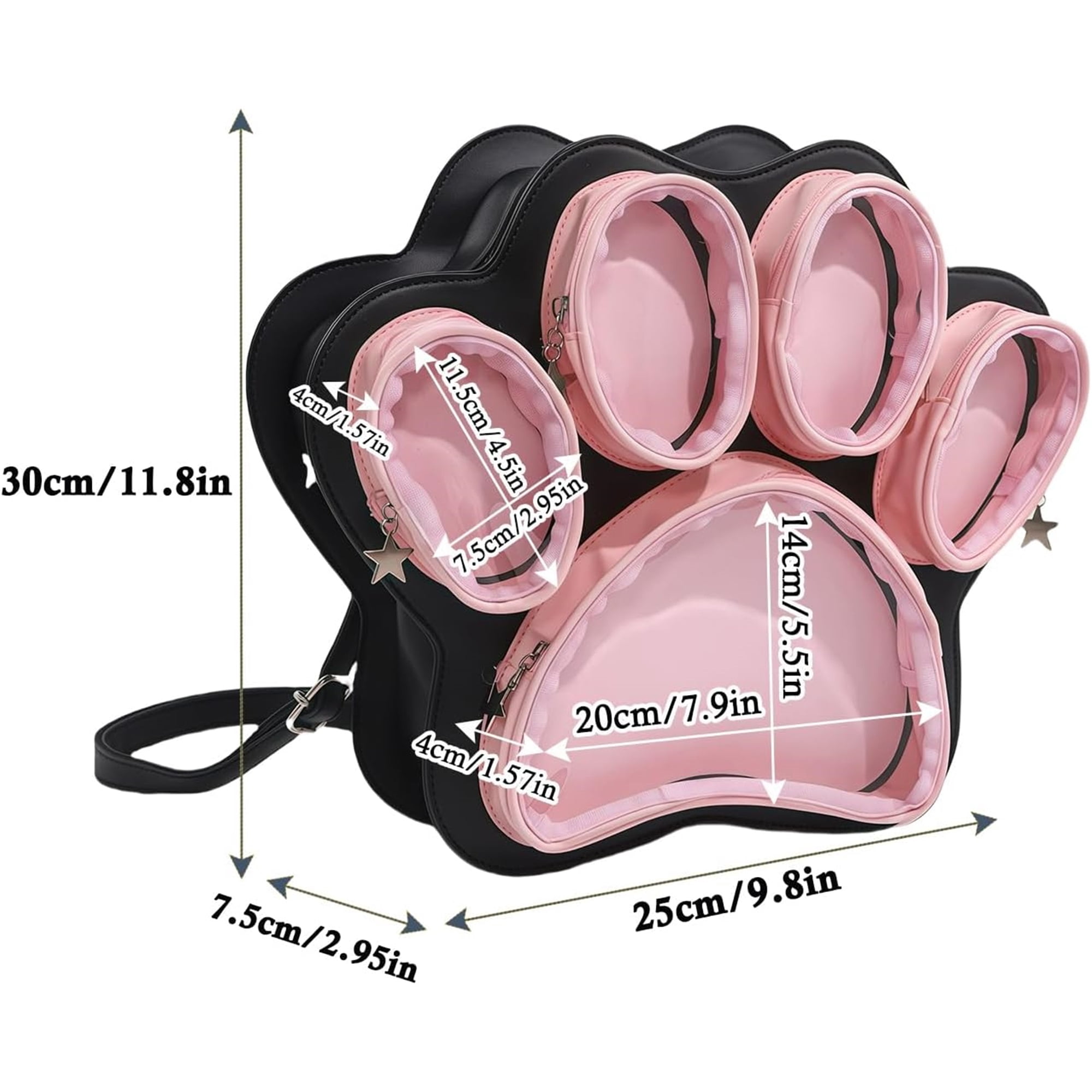 SQDWYGUO Cat Paw Ita Bag Kawaii Cute Backpack Ita Display Backpack with Clear Pocket Pretty Aesthetic Crossbody Shoulder Bag,Pink