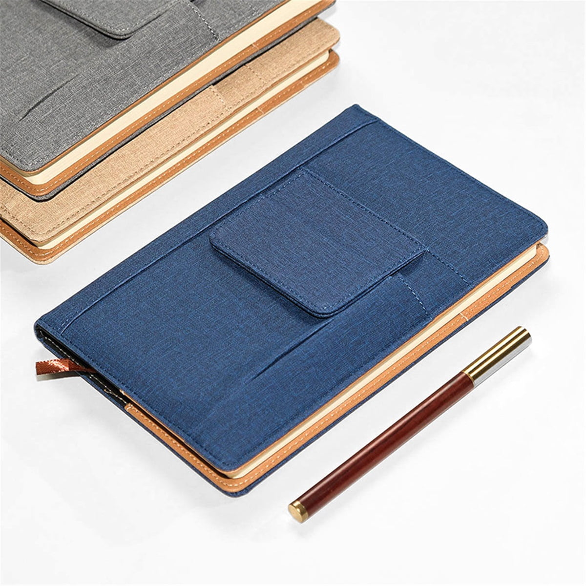 Lined PU Leather Journal Notebook, A5 Size Journal for Women Men,80gsm 200 Pages Thick Paper Notebooks with Pockets, Daily Premium Notebook for Note Taking, Meeting (blue)