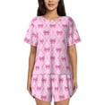 thumbnail image 1 of Fotbe Pink bows Conjunto de Pijama Estampado para Mujer, 2 Piezas, Ropa de Dormir con Camiseta de Manga Corta y Shorts Suaves-Small, 1 of 6