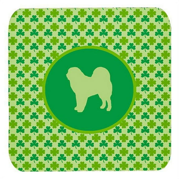 Tibetan Mastiff Lucky Shamrock Foam Coasters, Set Of 4