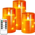 thumbnail image 2 of PYYAN-Flameless Candles with Remote Timers: Built-in Star String Lights 3D Wick Battery Operated Flickering LED Electric Candles for Halloween Thanksgiving Dinner Tables Fall Home Decor Orange 3 Pack, 2 of 4