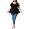 thumbnail image 2 of Agnes Orinda Women's Plus Size Summer Tops Square Neck Short Sleeve Ruffle Hem Casual Loose Blouse 3X Black, 2 of 6