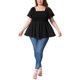 thumbnail image 2 of Blusas de verano de talla grande para mujer Agnes Orinda, con cuello cuadrado, mangas cortas, dobladillo con volantes, sueltas y casuales, 4X, negras, 2 of 6