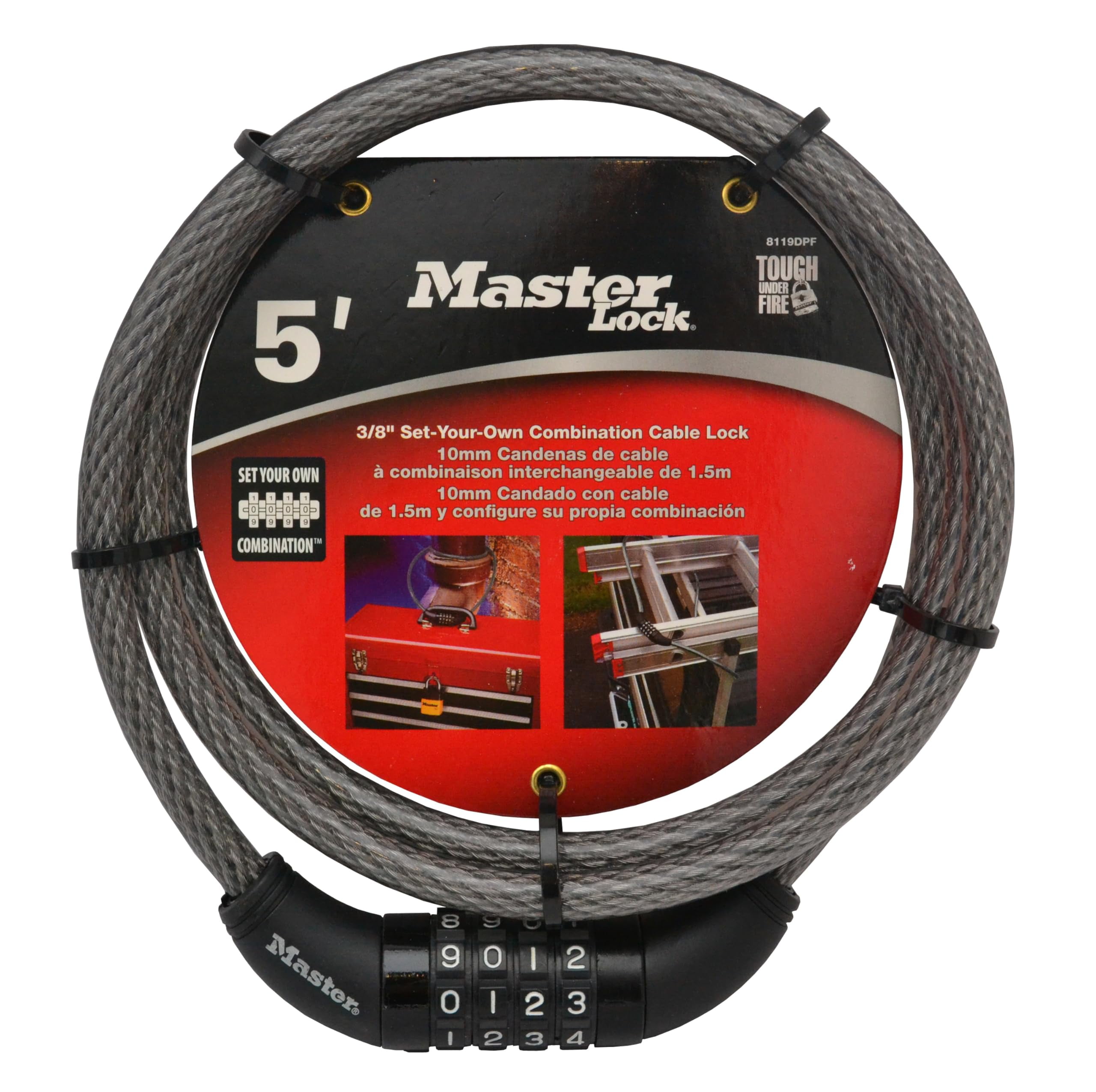 Master Lock 8119DPF 5' Long x 3/8" Diameter Set Your Own Combination Cable Bike Lock