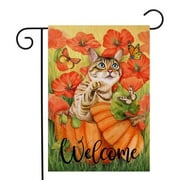 ZAXARRA Welcome Fall Garden Flag Pumpkin Sunflower Cat Thanksgiving Yard Flag