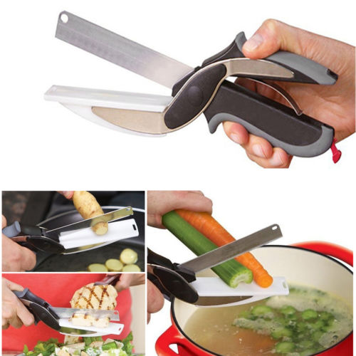 Kitchen Clever Scissors Cutter 2-IN-1 Cutting Board Stainless Steel Smart Cutter