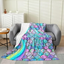 Mermaid Flannel Blanket Baby for Kids Girls,Glitter Fish Scales Throw Blanket Lightweight Warm,Girly Rainbow Mermaid Tail Plush Blanket,Coastal Ocean Sealife Fleece Blanket Sofa Bedroom Decor