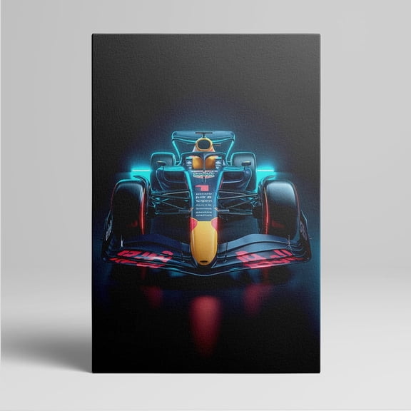 1pc High - energy Formula 1 Racing Car Canvas Wall Art with Neon Glow Effect, framed Decor room hanging Wall Picture Decor for Home Gifts, living room, bathroom, bedroom, kitchen wall art decor