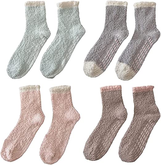 Non Slip Thermal Socks Hospital Fuzzy Socks with Grips for Women Fluffy
