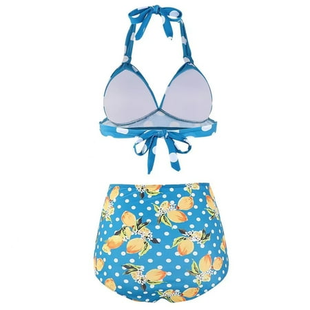 High Waist Bikini SetPlus Size Womens High Waist Bikini Sets Swimsuit 2-Piece Shoulder Halter Swimsuit with Panty Bottom