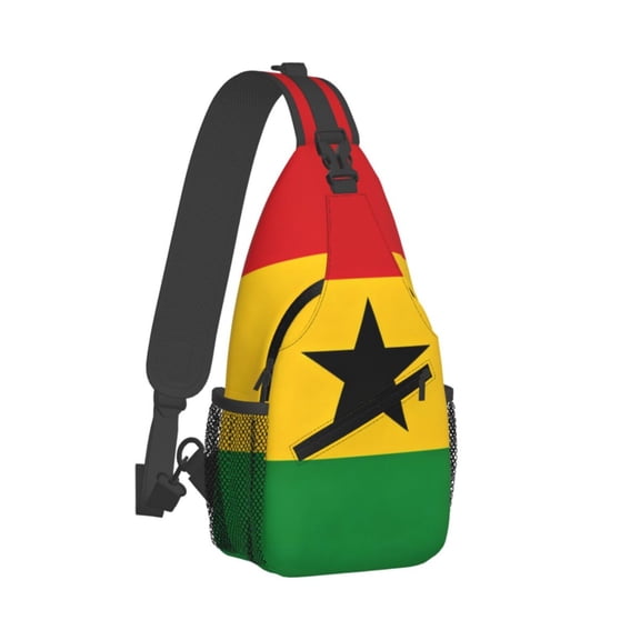 Men Women Ghanaians-Flag Print Sling Crossbody Chest Bag Backpack with Convertible Shoulder Strap