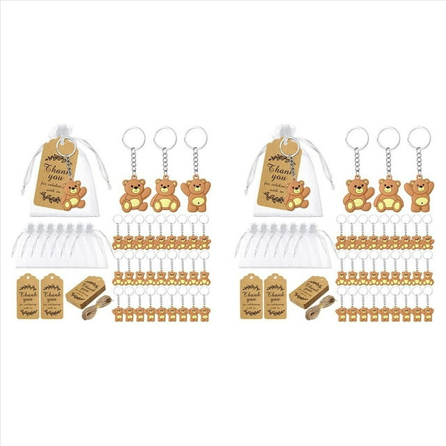 40 Piezas Baby Shower Souvenirs Regalo Oso Bolsa de Organza Gracias Etiqueta Kraft para Invitados Niña Niño Fiesta de Cumpleaños Suministro