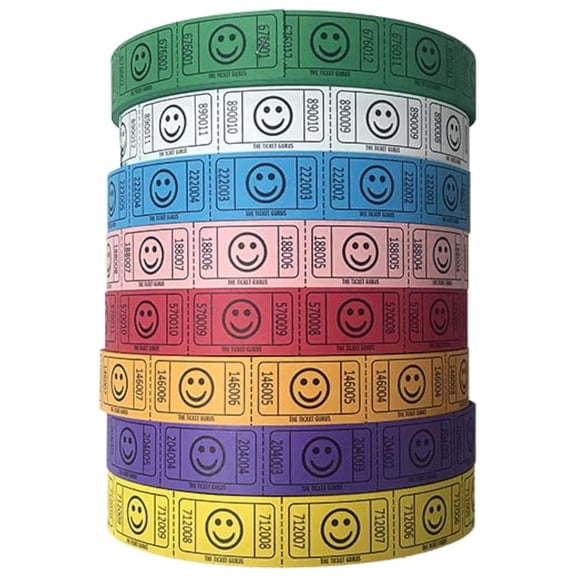 The Ticket Gurus-(4) Single Smile Rolls- 2000 Tickets Per Roll (Assorted 4 Colors)